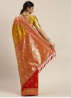 Poly Silk Woven Work Gold and Red Traditional Designer Saree - 1