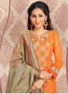 Brown and Orange Chanderi Silk Churidar Salwar Kameez For Ceremonial - 1