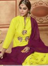 Purple and Yellow Embroidered Work Trendy Churidar Salwar Suit - 1