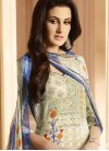 Digital Print Work Crepe Silk Cream and Navy Blue Pant Style Pakistani Salwar Kameez - 1
