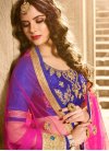 Net Blue and Rose Pink Booti Work A - Line Lehenga - 1
