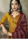Embroidered Work Cotton Silk Maroon and Mustard Pant Style Pakistani Suit - 1