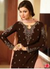 Faux Georgette Coffee Brown and Peach Embroidered Work Sharara Salwar Suit - 1