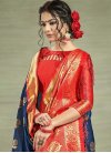 Navy Blue and Tomato Thread Work Traditional Saree - 1