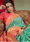 Hot Pink and Turquoise Thread Work Traditional Designer Saree - 1