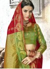 Olive and Red Thread Work Contemporary Style Saree - 1