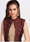 Beige and Maroon Embroidered Work Readymade Long Length Suit - 1