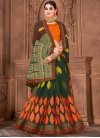 Bottle Green and Orange Digital Print Work Faux Chiffon Designer Traditional Saree - 1