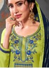 Mint Green and Navy Blue Embroidered Work Designer Patiala Salwar Kameez - 1