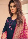 Navy Blue and Rose Pink Embroidered Work Trendy Churidar Suit - 1