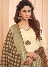 Brown and Cream Cotton Churidar Salwar Suit - 1