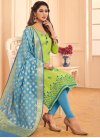 Cotton Light Blue and Mint Green Embroidered Work Trendy Churidar Salwar Kameez - 1