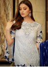 Blue and Off White Embroidered Work Pant Style Designer Salwar Kameez - 1