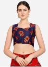 Navy Blue and Red Woven Work Jacquard A - Line Lehenga - 2