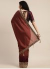 Embroidered Work Maroon and Rust Designer Contemporary Saree - 1