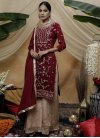 Silk Georgette Beige and Maroon Embroidered Work Palazzo Straight Salwar Suit - 2