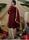 Silk Georgette Beige and Maroon Embroidered Work Palazzo Straight Salwar Suit - 1
