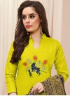 Navy Blue and Yellow Cotton Trendy Churidar Suit - 1