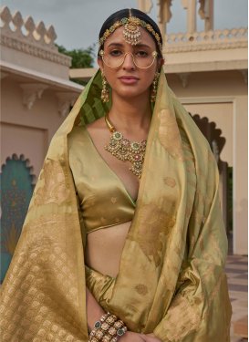 Beige Satin Silk Trendy Saree with Woven Work for Festival