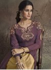 Tafeta Silk Cream and Violet Embroidered Work Readymade Designer Gown - 1