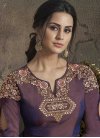 Tafeta Silk Cream and Violet Embroidered Work Readymade Designer Gown - 2