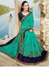 Embroidered Work Navy Blue and Sea Green Designer Traditional Saree - 1
