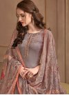 Crepe Silk Brown and Grey Pant Style Straight Salwar Suit - 1