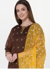 Coffee Brown and Yellow Trendy Churidar Suit For Casual - 1