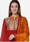 Woven Work Art Silk Orange and Red Churidar Salwar Kameez - 1