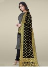Black and Grey Banarasi Silk Trendy Churidar Salwar Kameez - 2