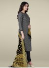 Black and Grey Banarasi Silk Trendy Churidar Salwar Kameez - 1