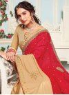 Beige and Red Embroidered Work Designer Traditional Saree - 1