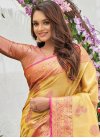 Woven Work Mustard and Rose Pink Designer Traditional Saree - 1