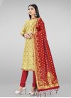 Burgundy and Yellow Churidar Salwar Suit - 1