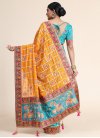 Orange and Turquoise Contemporary Style Saree - 2