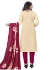 Beige and Burgundy Embroidered Work Pant Style Classic Salwar Suit - 1