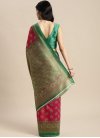 Bottle Green and Rose Pink Print Work Art Silk Designer Traditional Saree - 1