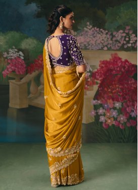 Cutdana Work Fancy Fabric Trendy Saree in Mustard for Women