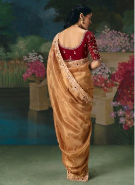 Cutdana Work Fancy Fabric Trendy Saree in Gold for Women