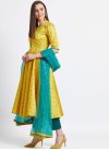 Teal and Yellow Cotton Silk Readymade Designer Salwar Suit For Ceremonial - 1