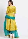 Teal and Yellow Cotton Silk Readymade Designer Salwar Suit For Ceremonial - 2