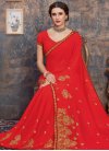 Faux Georgette Embroidered Work Designer Contemporary Style Saree - 1