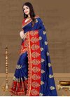 Navy Blue and Red Art Silk Contemporary Style Saree - 1