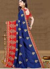 Navy Blue and Red Art Silk Contemporary Style Saree - 2