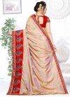 Beige and Red Embroidered Work Classic Saree - 1