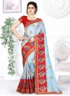 Satin Silk Light Blue and Red Contemporary Style Saree - 1