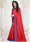 Art Silk Blue and Red Lace Work Classic Saree - 1
