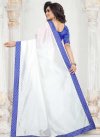 Blue and White Lace Work Designer Contemporary Style Saree - 2