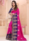 Navy Blue and Rose Pink Booti Work Trendy Classic Saree - 1