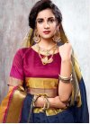Fuchsia and Navy Blue Contemporary Style Saree For Casual - 1